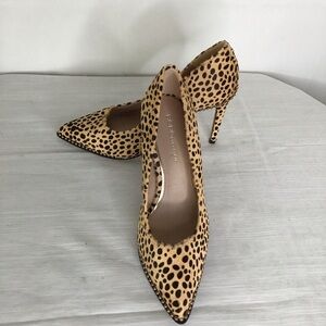 BCBGENRATION WOMEN HOLLI POINTED TOE TAN BLACK BEADED CALF-HAIR PUMP SHOES SZ 7